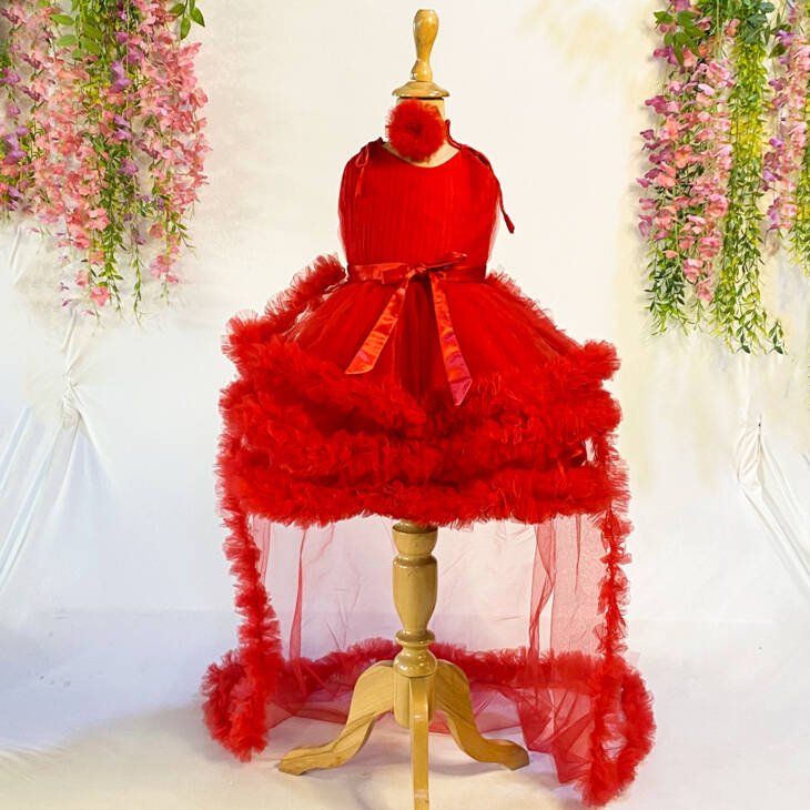 Red Long Tail Girl Vesture Flower Girl Dress